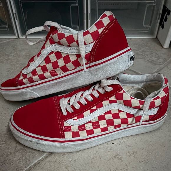 Men's Old Skool Checkerboard Racing Red Vans - Picture 2 of 4